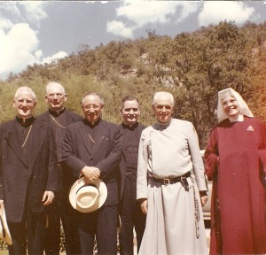 Archbishop Byrne of Santa Fe with the Apostolic Delegation visiting Father Gerald, sP and Mother Dolorosa, HPB.